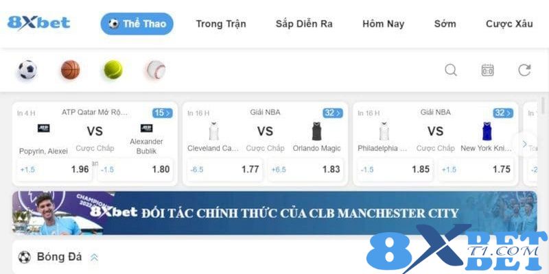 Thể thao 8XBet có sự đa dạng các loại hình cùng tỷ lệ cược hấp dẫn